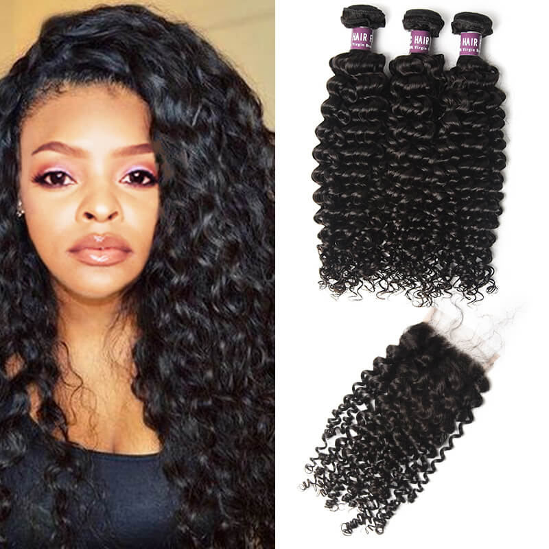 3 Bundles Of Brazilian Curly Hair With Closure