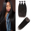 3 Bundles of Brazilian Straight Hair with Lace Closure