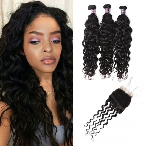 3 Bundles of Brazilian Natural Wave Hair with Closure