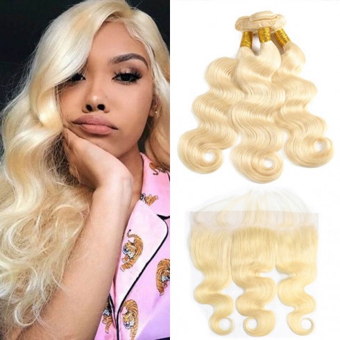 3 Bundles Of 613 Blonde Body Wave Hair With Lace Frontal