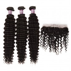 3 Bundles of Virgin Indian Deep Wave Hair with Lace Frontal