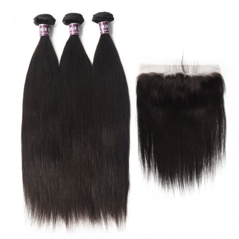 3 Bundles of Virgin Indian Straight Hair with Lace Frontal