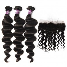 3 Bundles of Virgin Brazilian Loose Curly Hair with Frontal