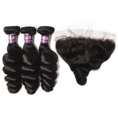 3 Bundles of Virgin Brazilian Loose Wave Hair with Frontal