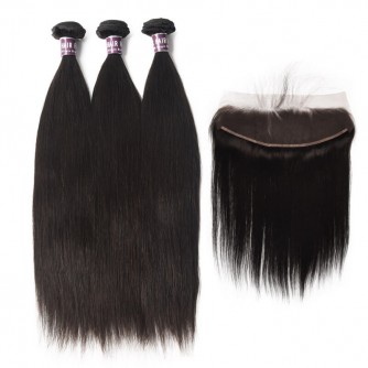 3 Bundles of Virgin Peruvian Straight Hair with Frontal