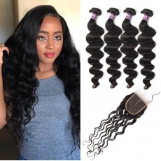 4 Bundles of Brazilian Loose Curly Hair with Lace Closure