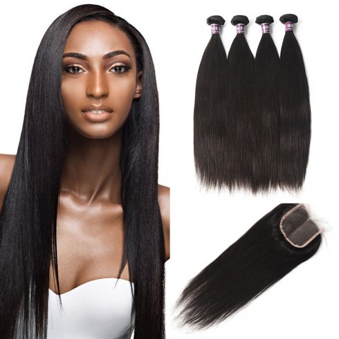 4 Bundles of Malaysian Straight Hair with Lace Closure