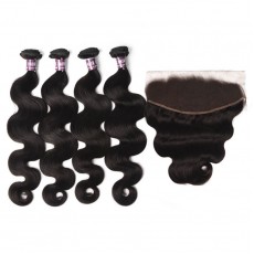 4 Bundles of Malaysian Body Wave Hair with Lace Frontal