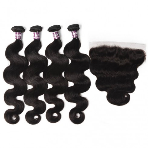 4 Virgin Indian Body Wave Hair Weave with Frontal