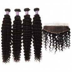 4 Bundles of Virgin Brazilian Deep Wave Hair with Lace Frontal