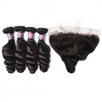 4 Bundles of Brazilian Loose Wave Hair with Lace Frontal