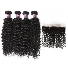4 Brazilian Virgin Hair Curly Bundles with Frontal