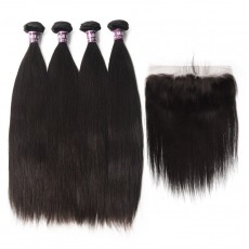 4 Indian Virgin Hair Straight Bundles with Frontal