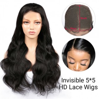 5*5 Invisible HD Lace Closure Wigs Virgin Body Wave Hair 
