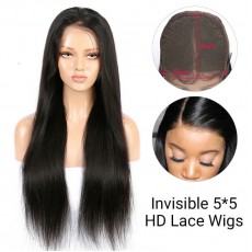 5*5 Invisible HD Lace Closure Wigs Virgin Straight Hair - 14~24inches