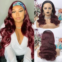 Ombre Color 1B Natural Black And 99J Burgundy Body Wave Headband Wigs