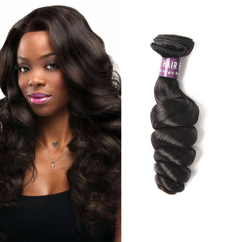 4 Bundles Loose Wave Brazilian Virgin Human Hair Weft Extensions – Natural Black, 100gr–300gr