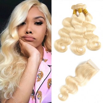 3 Bundles Of 613 Blonde Body Wave Hair With Lace Closure