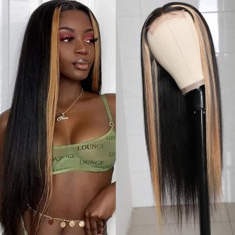 14 Inches 150 Density Highlight Straight Human 13x6 Size Hair Lace Front Wigs